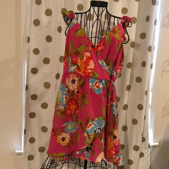 NWT GB Pink Floral Ruffle Wrap Dress - Size XL Jr - Picture 2 of 7